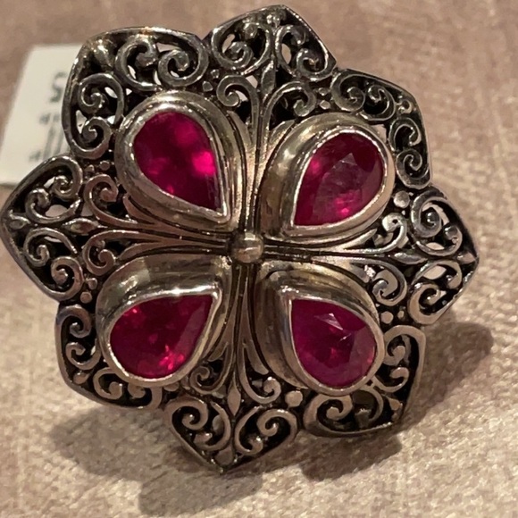 Mandala Flower Ruby Ring 925 Sterling Silver NWOTS - Picture 9 of 11